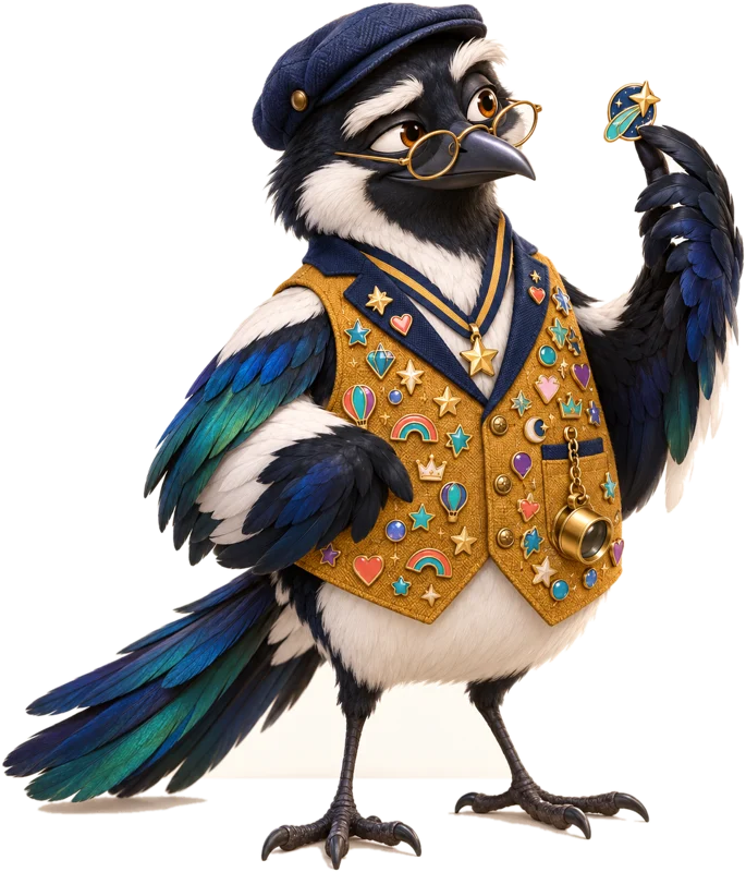 Snag the magpie, holding up a pin